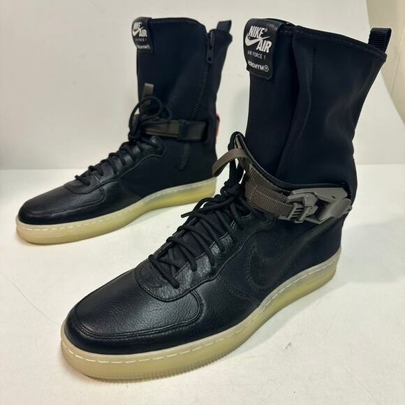 WORN ONCE Nike x Acronym Air Force 1 Downtown Boot Cinch Black Crimson 9.5 - Picture 6 of 11